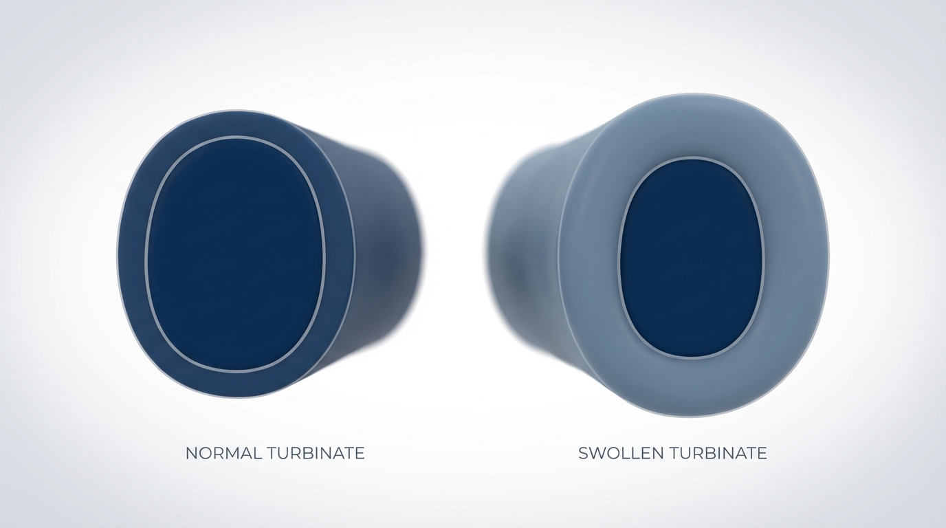 Swelling vs regrowth: normal vs swollen turbinate mucosa