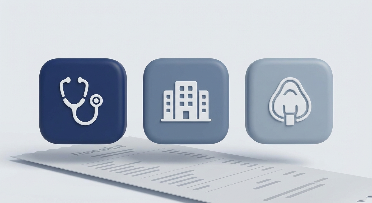 Surgeon, facility, anesthesia as separate receipt line items