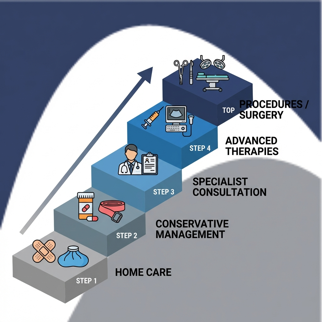 Treatment ladder from home care to procedures