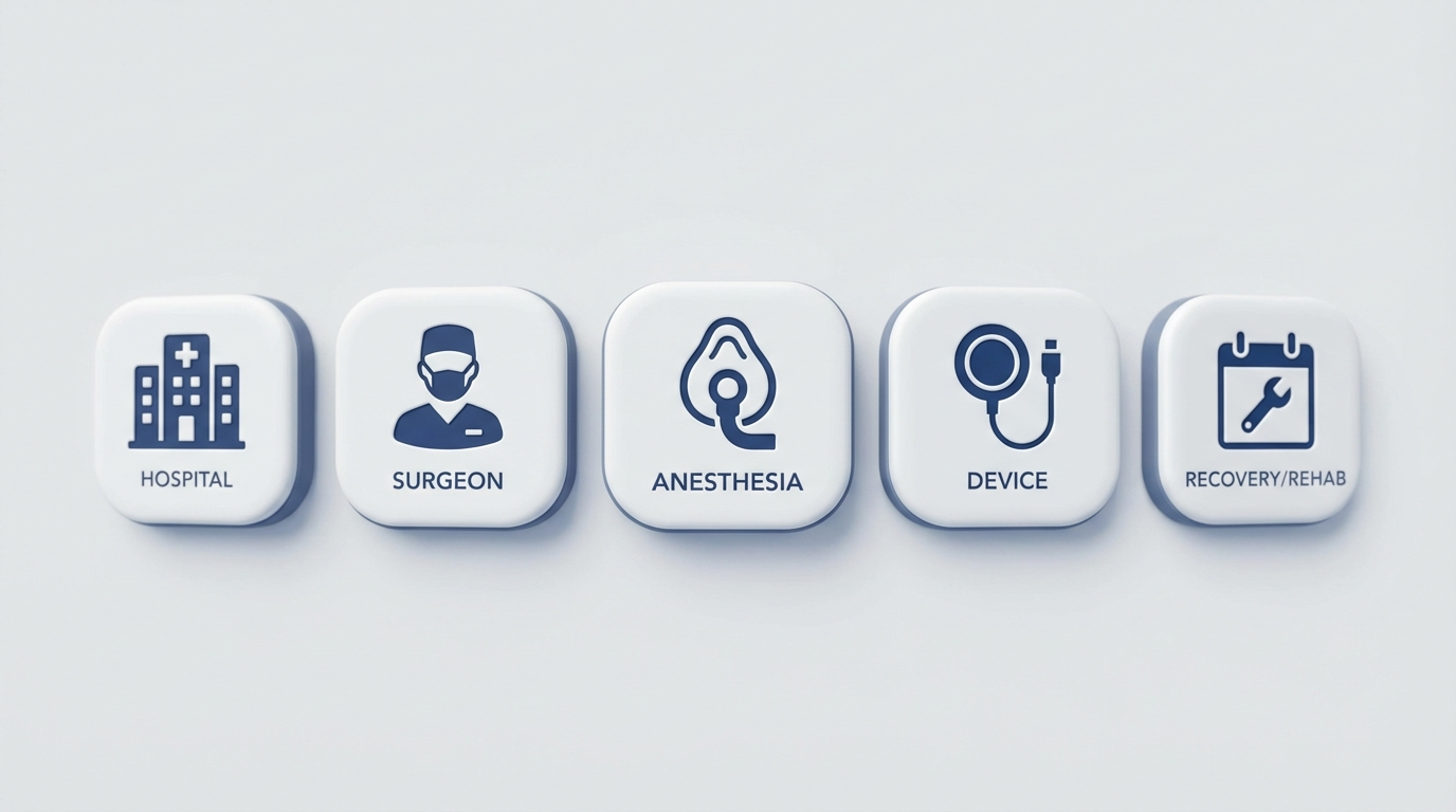Bundle cost components: hospital, surgeon, anesthesia, device, follow-ups