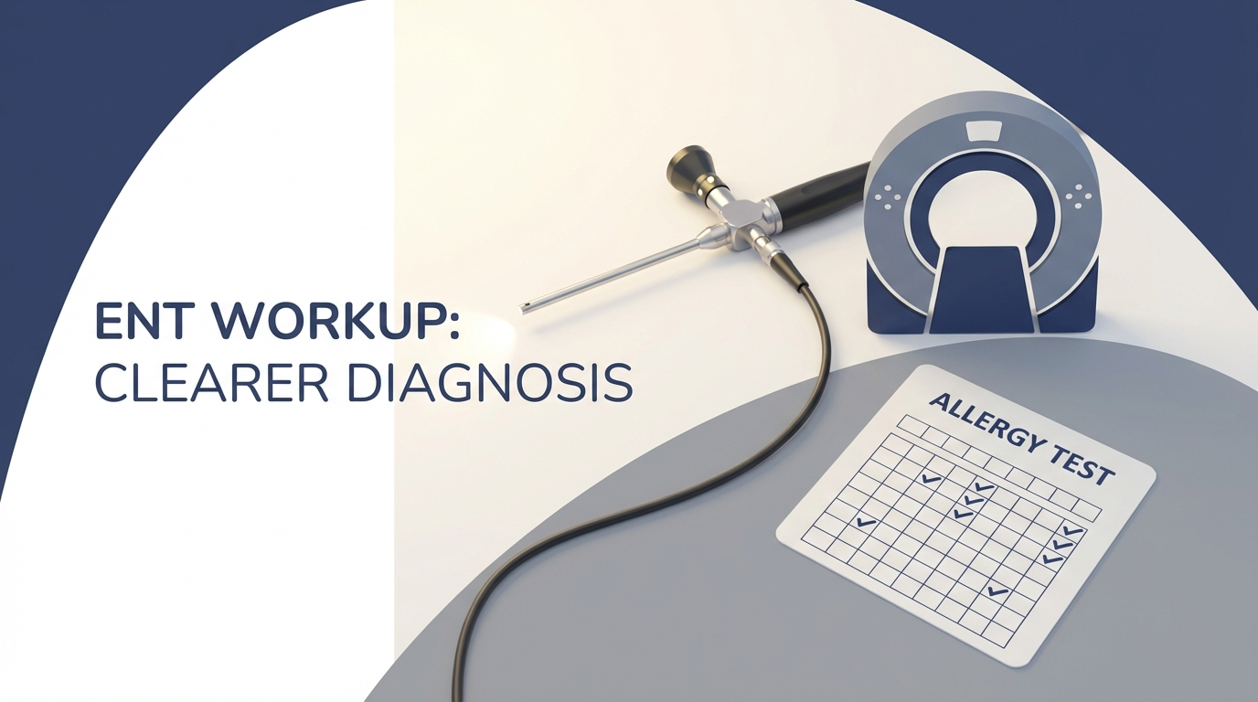 ENT workup tools: endoscope, CT, allergy testing