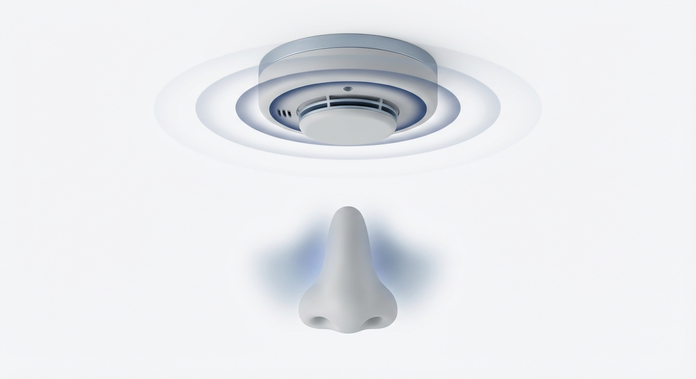 Sensitive smoke alarm analogy for autoimmune misfire above a nose silhouette