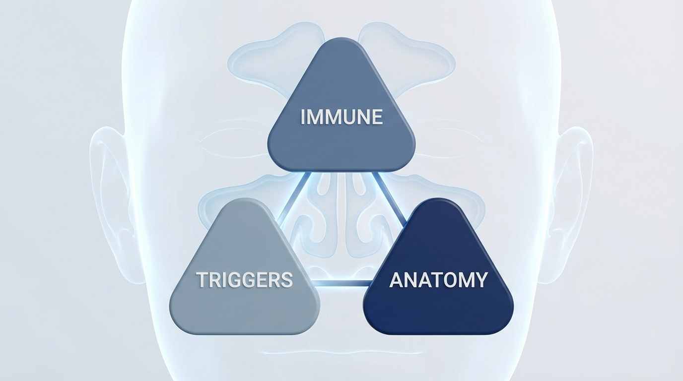 Triangle of immune, triggers, and anatomy with sinus outline