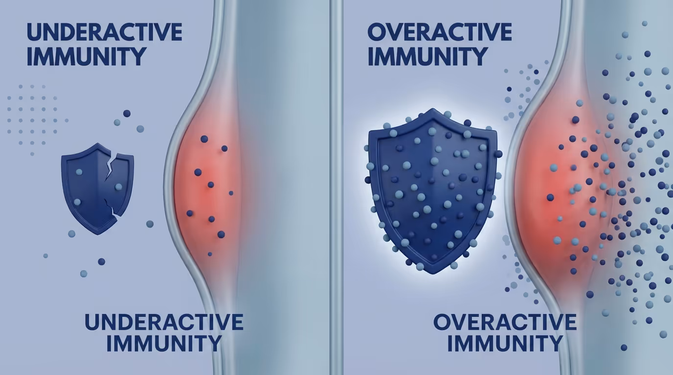 Split view of underactive vs overactive immunity in nasal lining