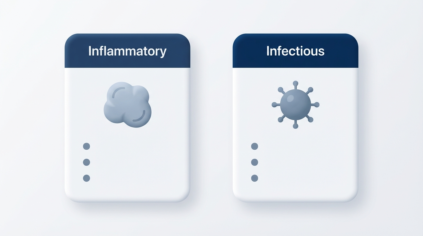 At-a-glance cards comparing inflammatory vs infectious sinusitis