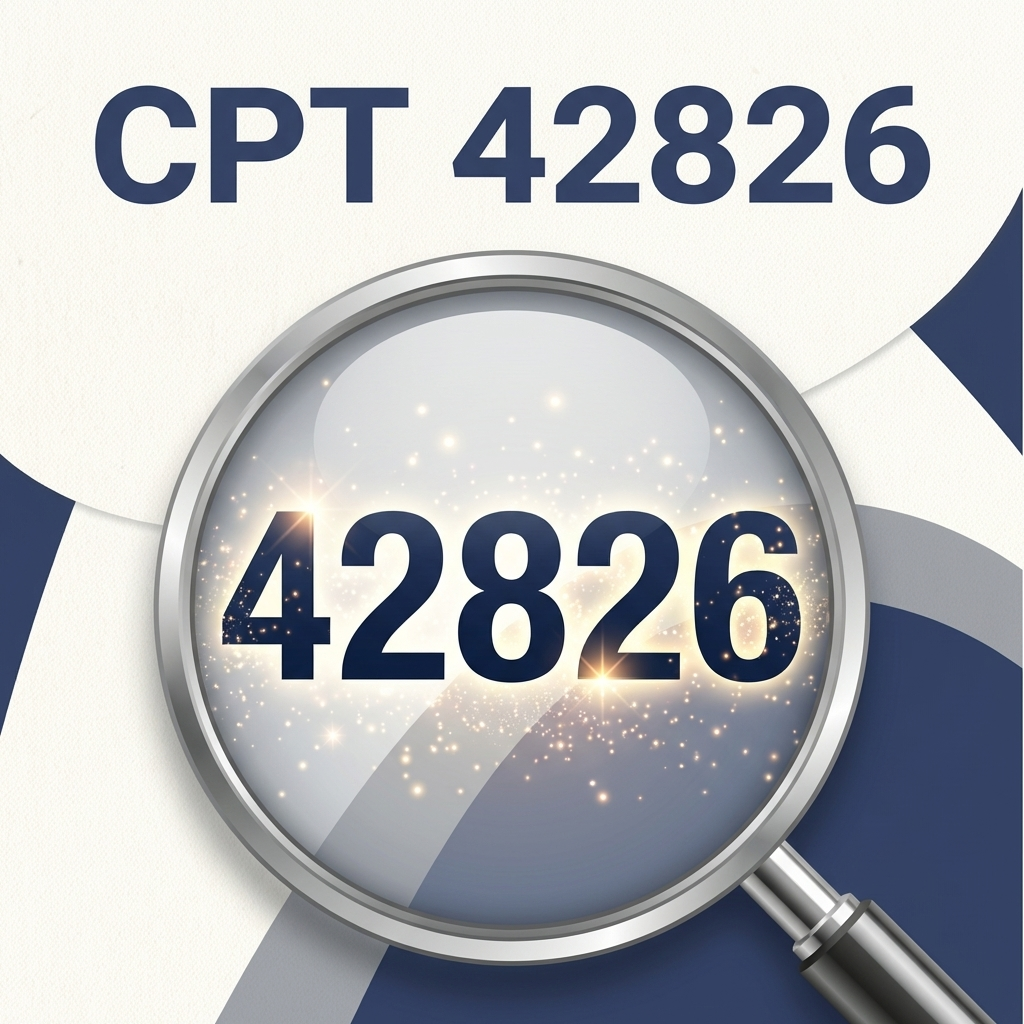 Large CPT 42826 card with magnifying glass highlighting code