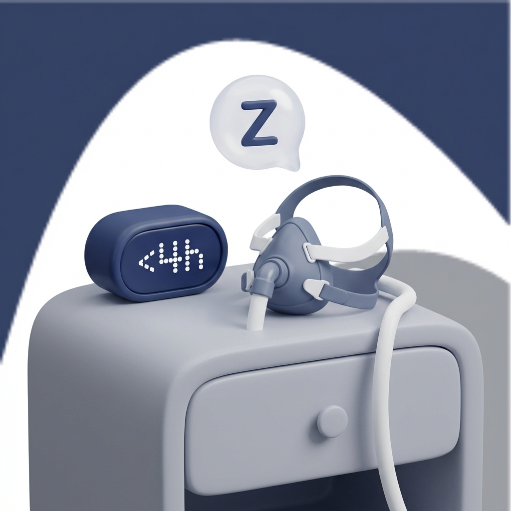 3D CPAP mask with clock showing less than 4 hours use