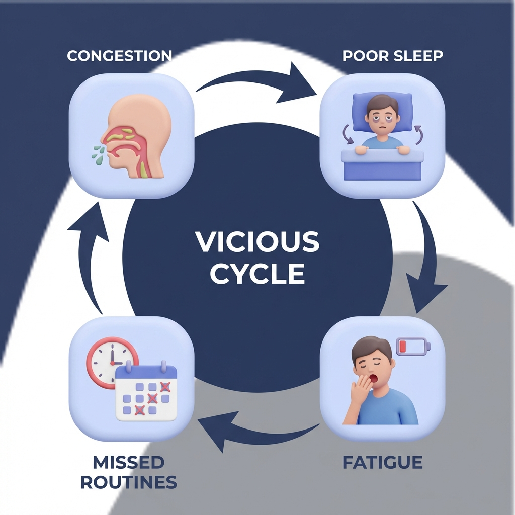 Vicious cycle of congestion, poor sleep, fatigue, and missed routines