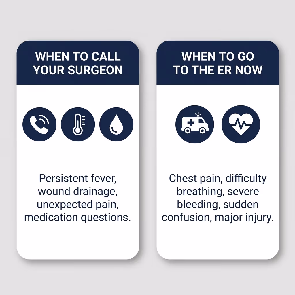 Guidance on when to call your surgeon versus go to the ER