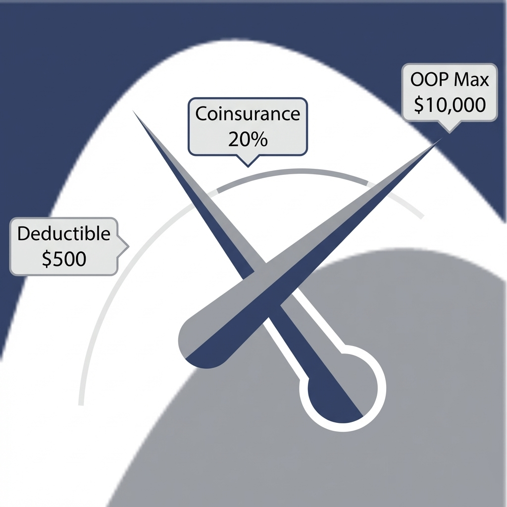 Insurance out-of-pocket dial with Deductible, Coinsurance, and OOP Max