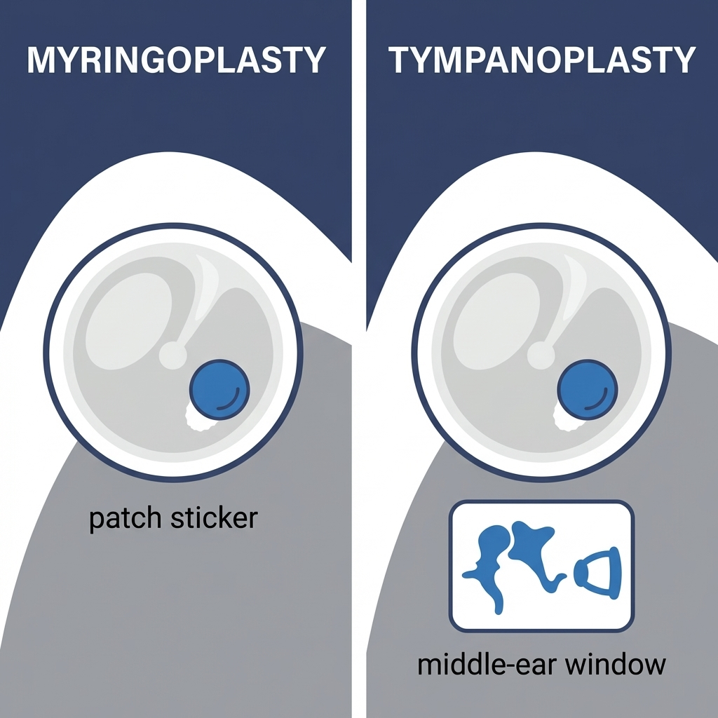 Myringoplasty vs. Tympanoplasty illustration