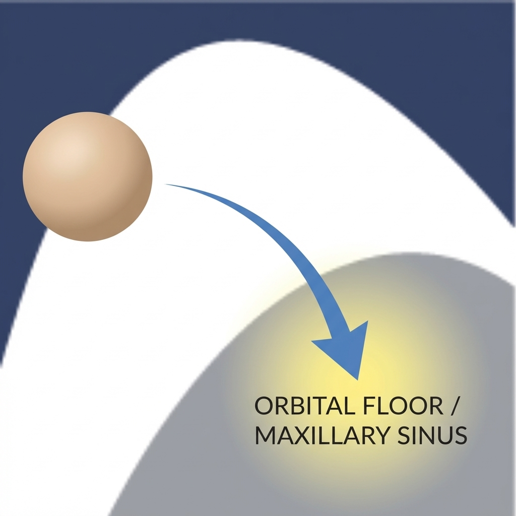 Indirect force path from cheek impact into orbital floor and maxillary sinus
