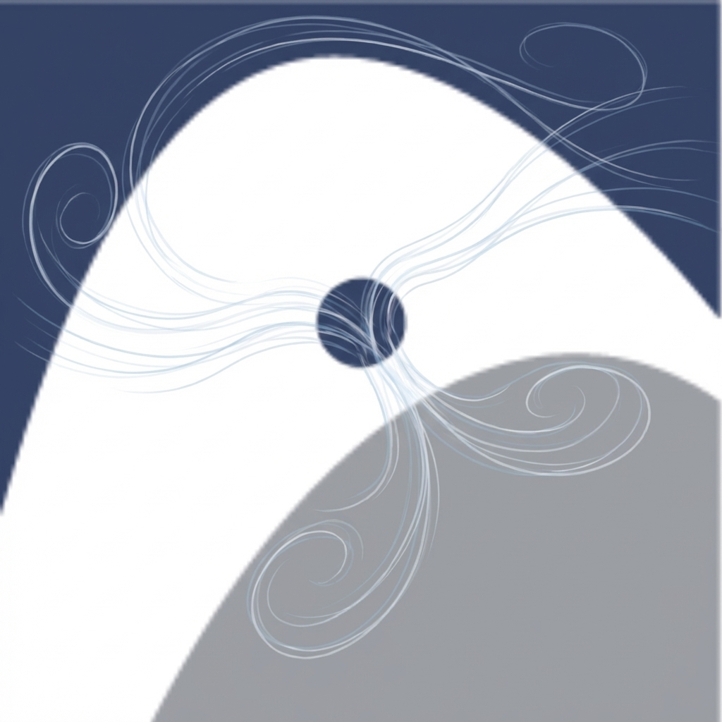 Simple nasal septum cross-section with a small perforation and gentle airflow turbulence.