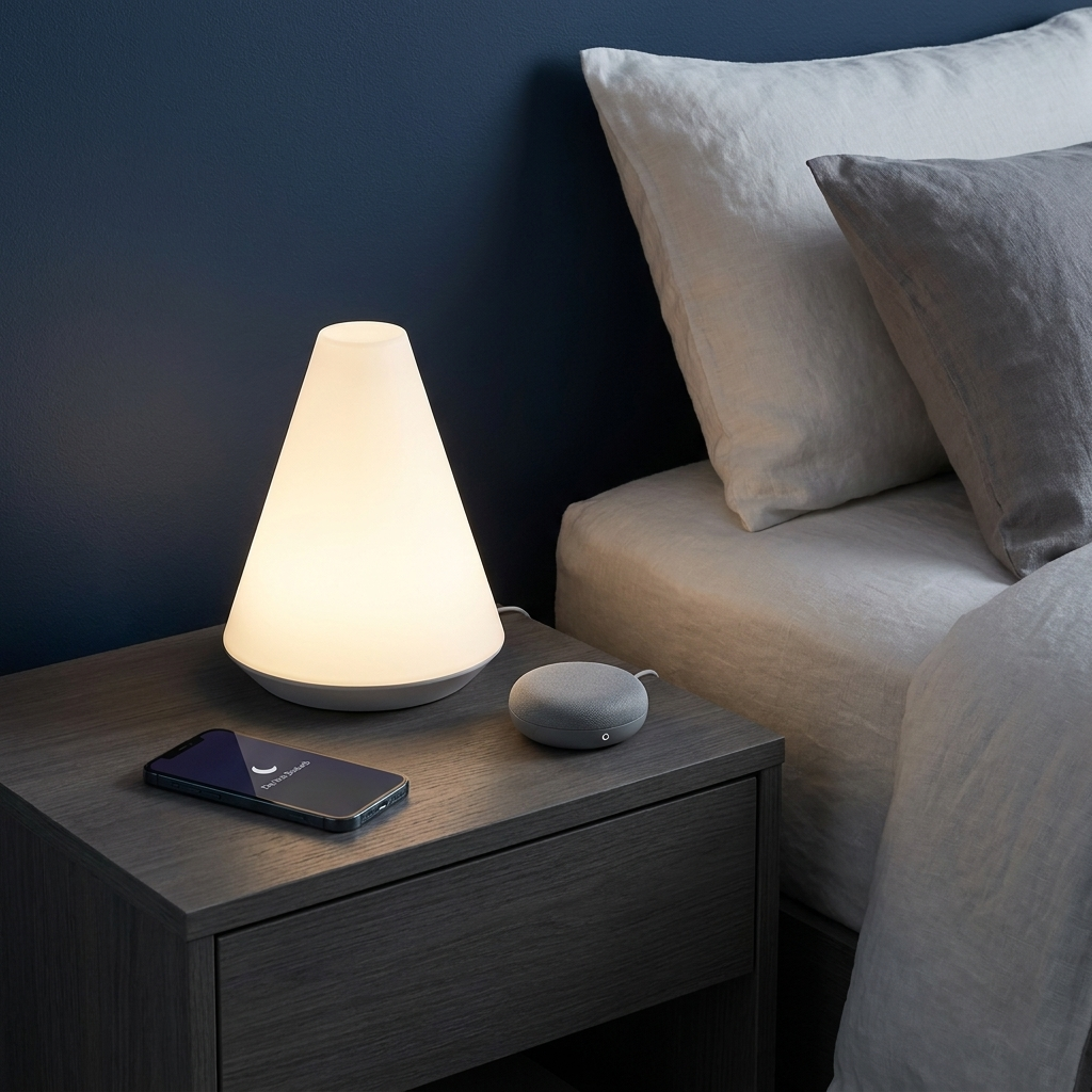 Wind-down routine: dimmable lamp, phone on Do Not Disturb, white-noise device