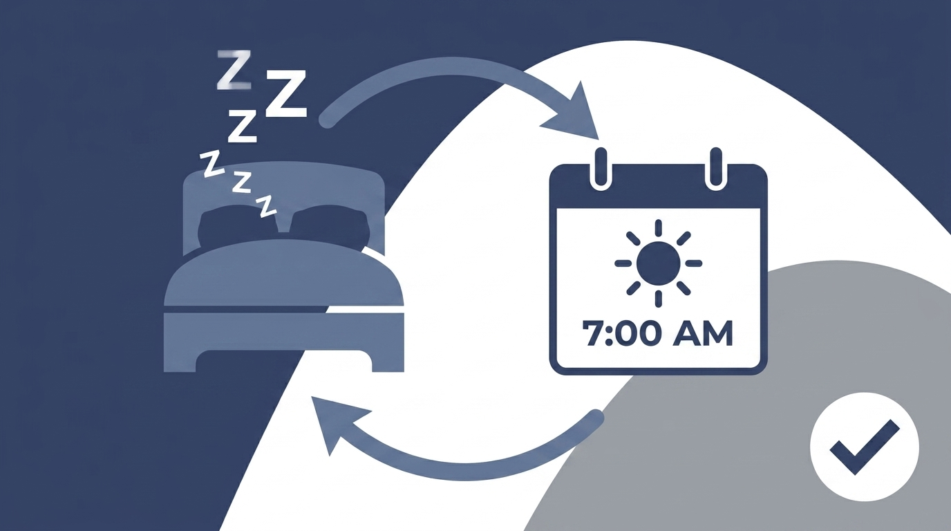 CBT-I routine with bed icon and consistent wake-time calendar