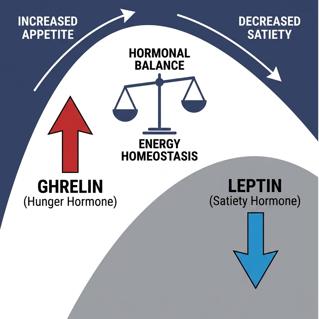 Ghrelin up, leptin down balance