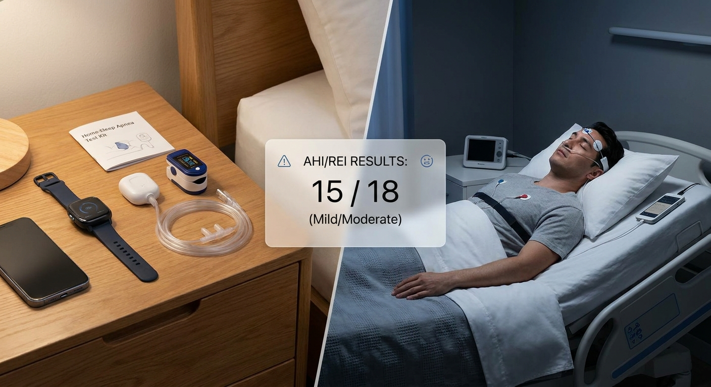 Diagnosis split: home sleep apnea test kit and in-lab study with AHI/REI card