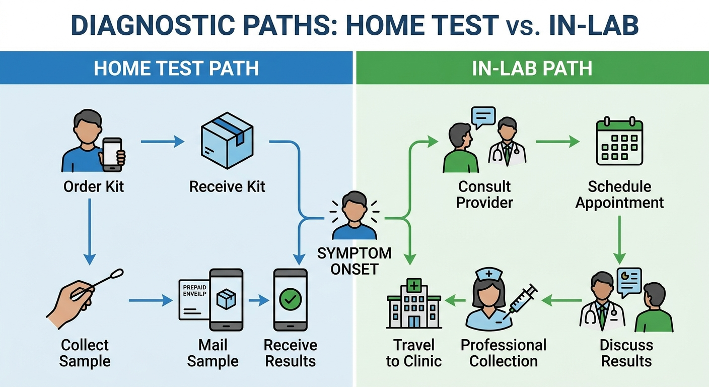 Two diagnostic paths: Home test vs in-lab