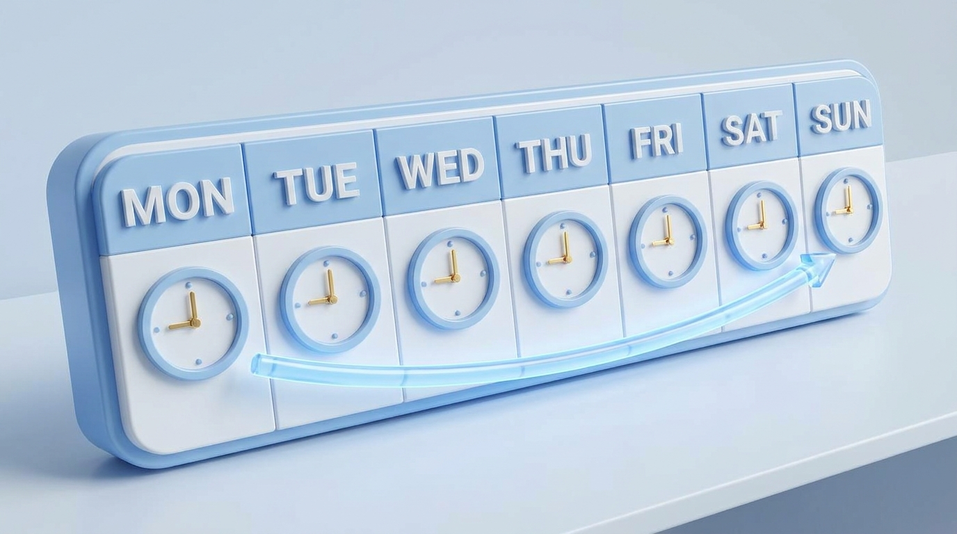 Consistent schedule weekly calendar with same-time clock icons