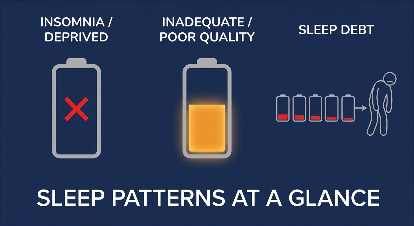 Sleep patterns at a glance—battery icons showing sleep debt