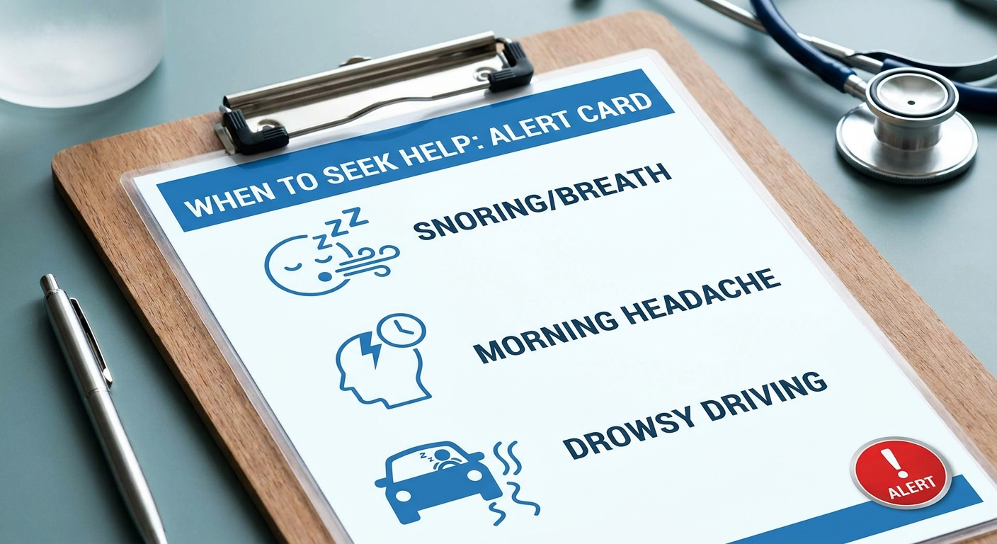 When to seek help alert icons for snoring, headaches, drowsy driving
