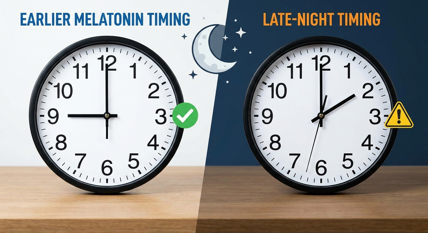 Two clocks showing earlier melatonin timing as preferred versus late timing caution