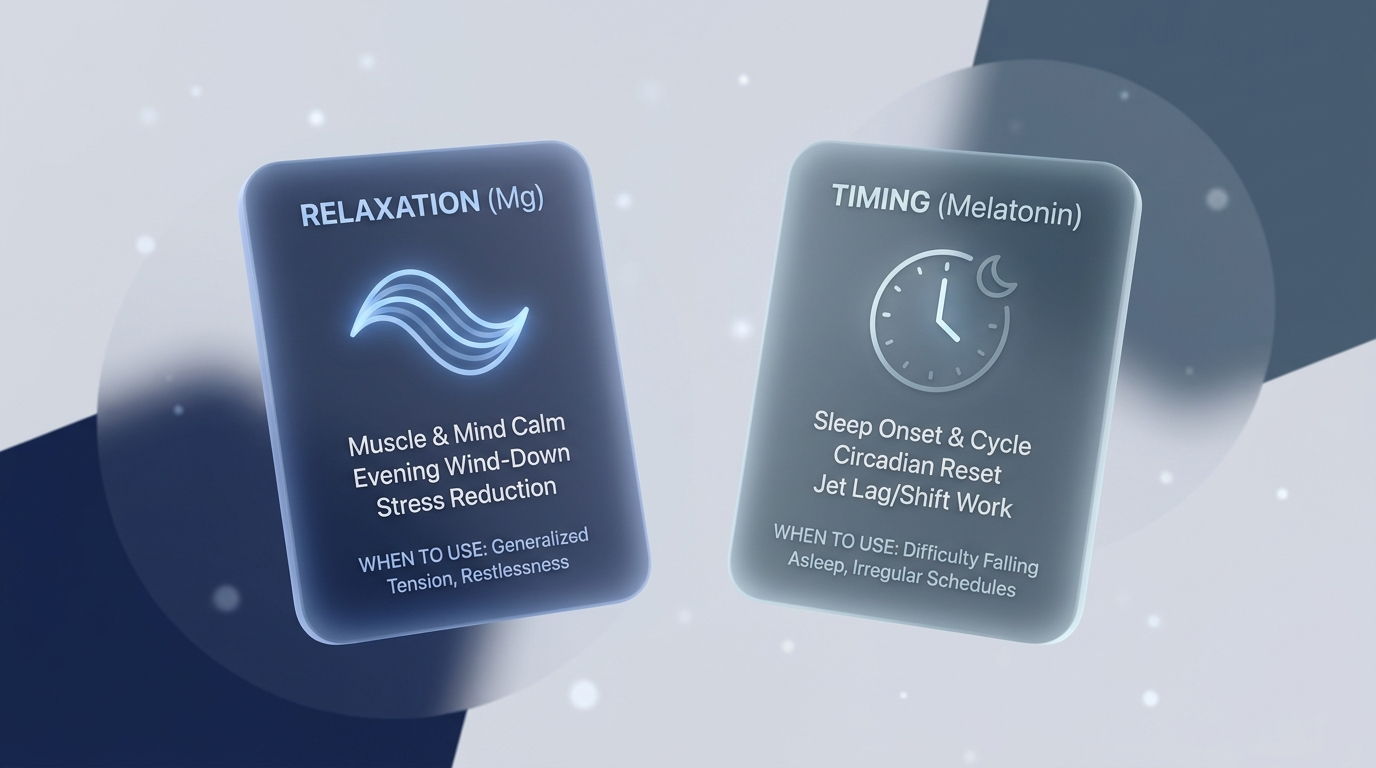 When to use which: Relaxation (Mg) card vs Timing (Melatonin) card