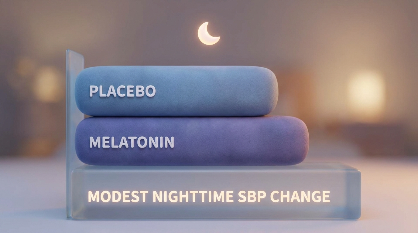 Minimal bar chart showing melatonin slightly lower than placebo at night