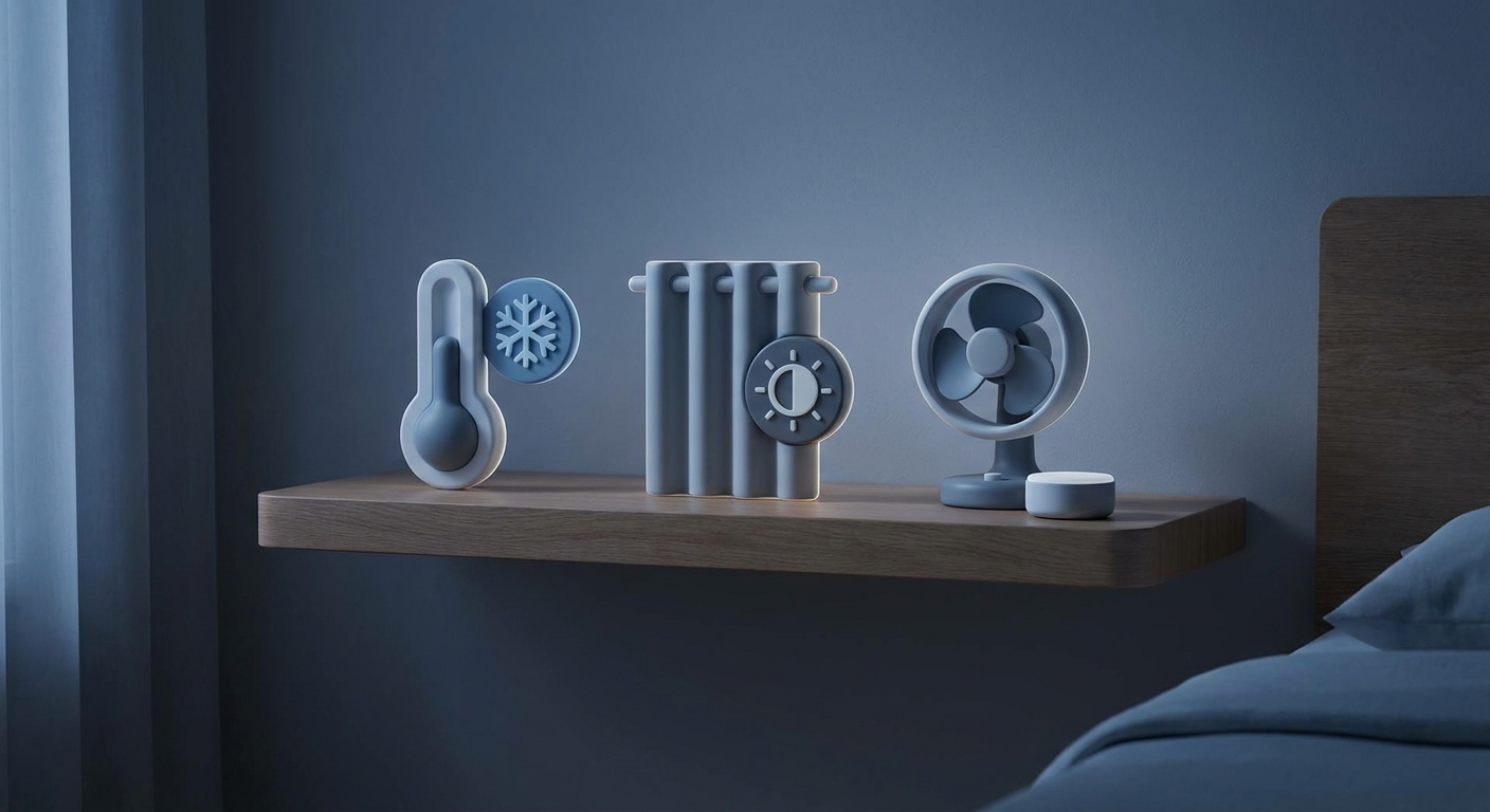 Icons for cooler, darker, quieter bedroom adjustments