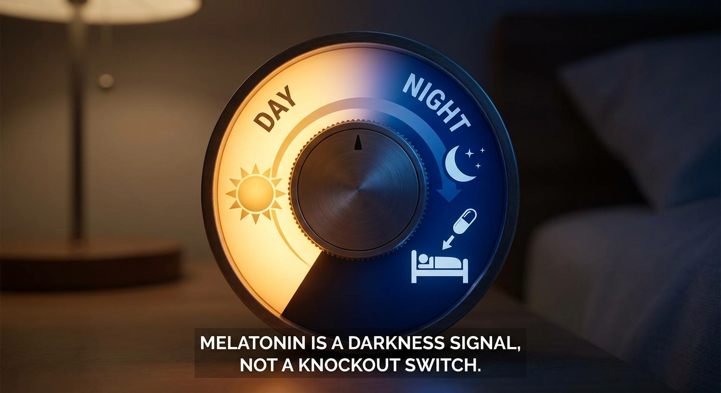 Melatonin acts like a darkness signal or dimmer, not a knockout switch