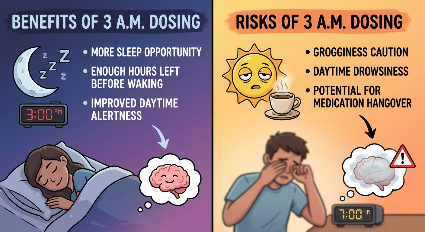 Benefits vs risks of 3 a.m. dosing: potential return to sleep vs morning grogginess caution