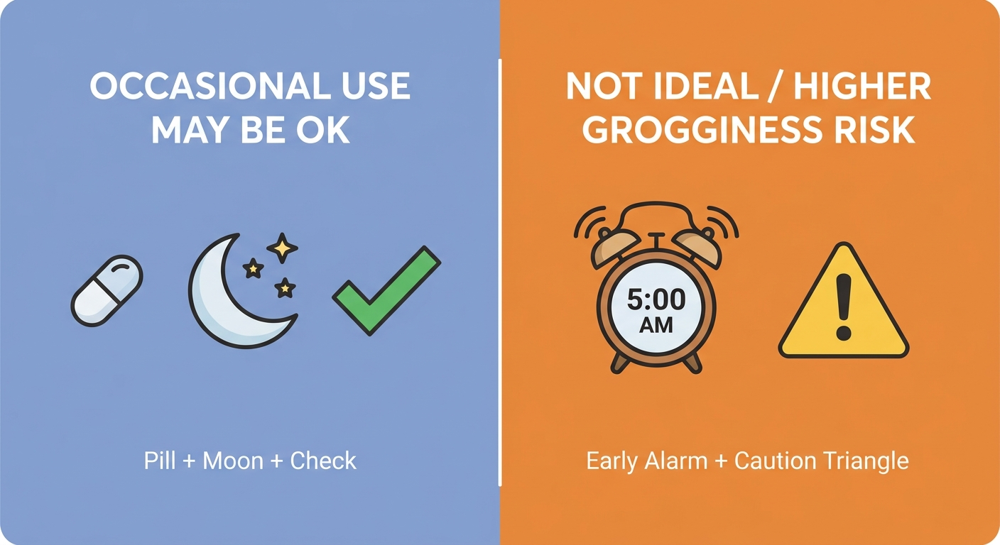 Quick answer split: occasional 3 a.m. dose may be OK vs higher grogginess risk if up soon