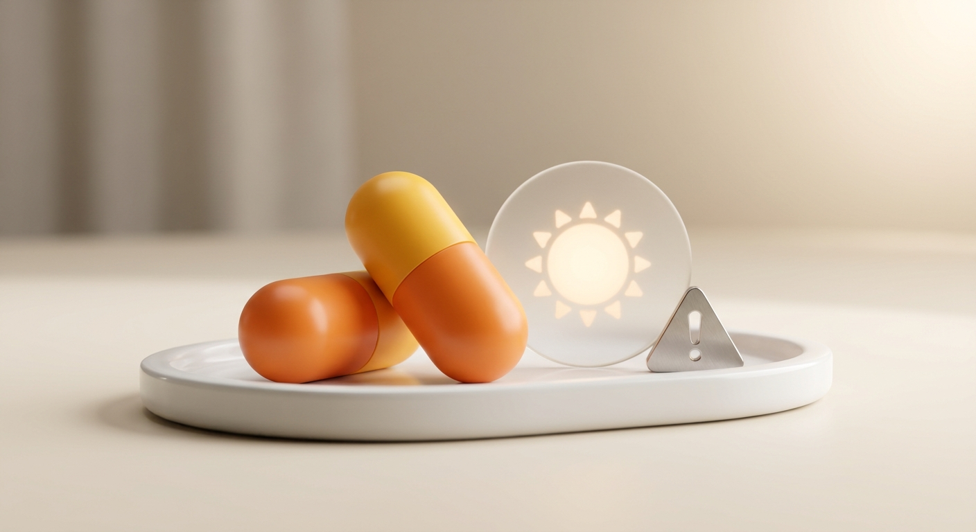 Daytime wake-promoting capsules with sun icon and caution symbol