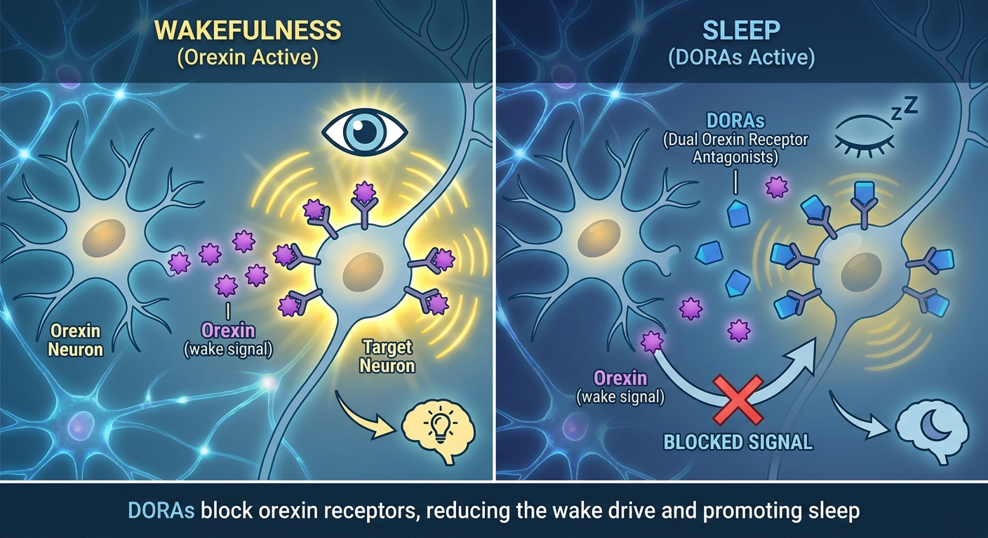 How DORAs work by turning down the orexin wake signal