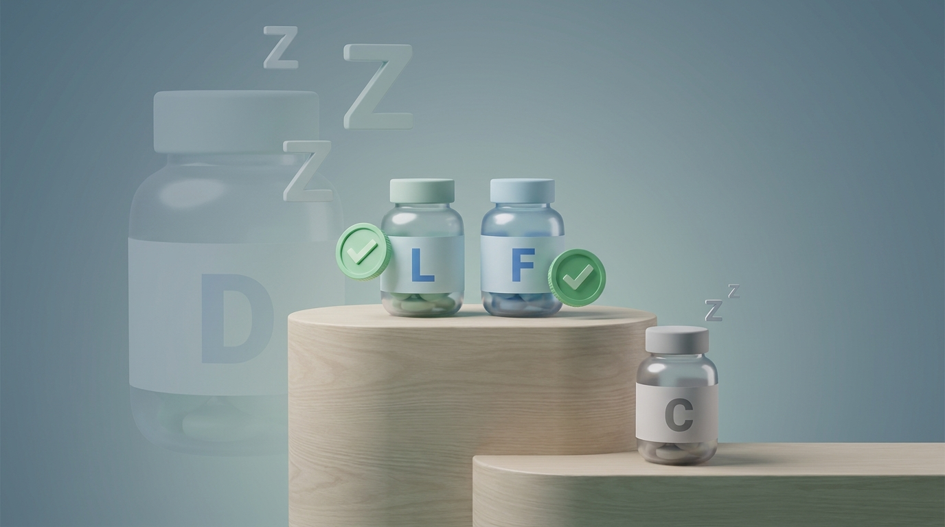 Less-sedating options: podium with L and F checkmarks, C with tiny Z, faded D with big Zs, minimal 3D 16:9