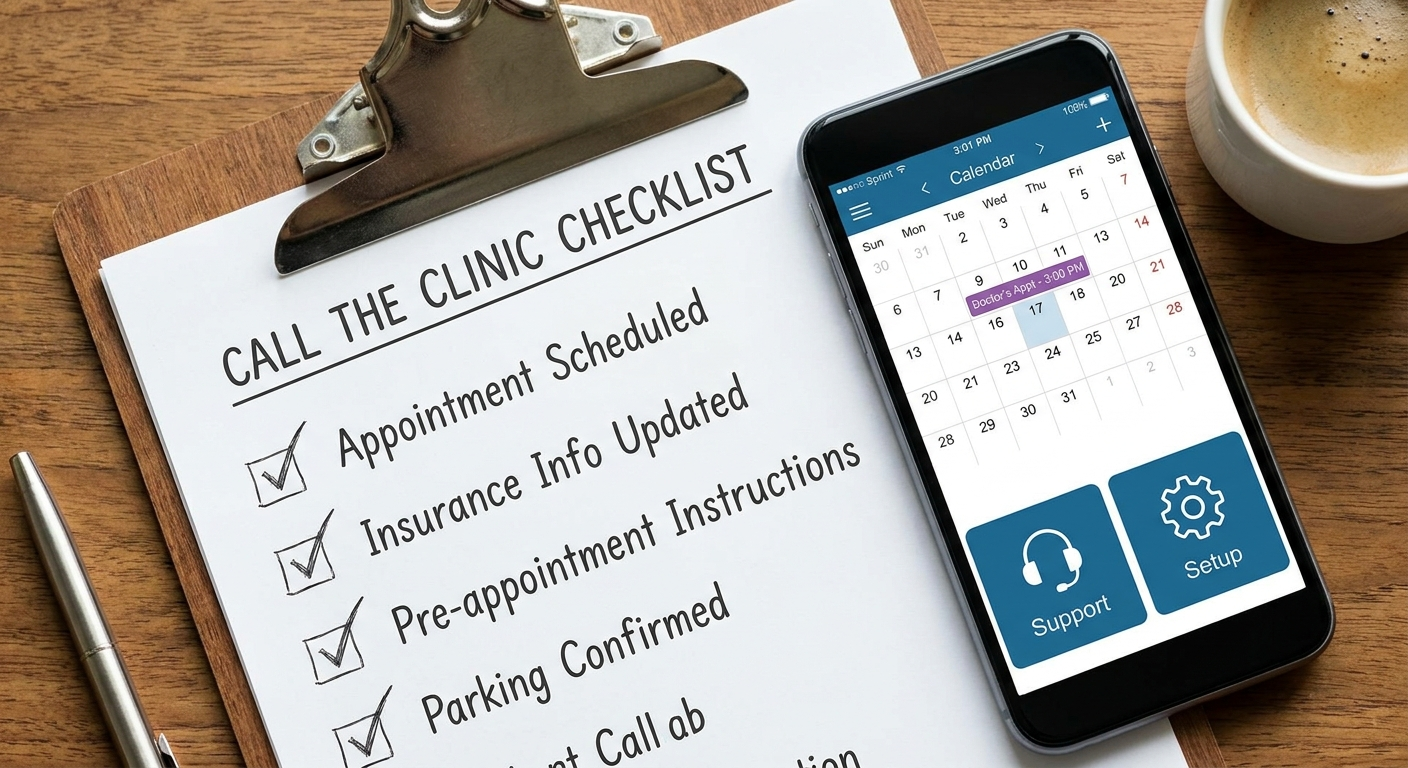 Call the clinic checklist and scheduling on smartphone