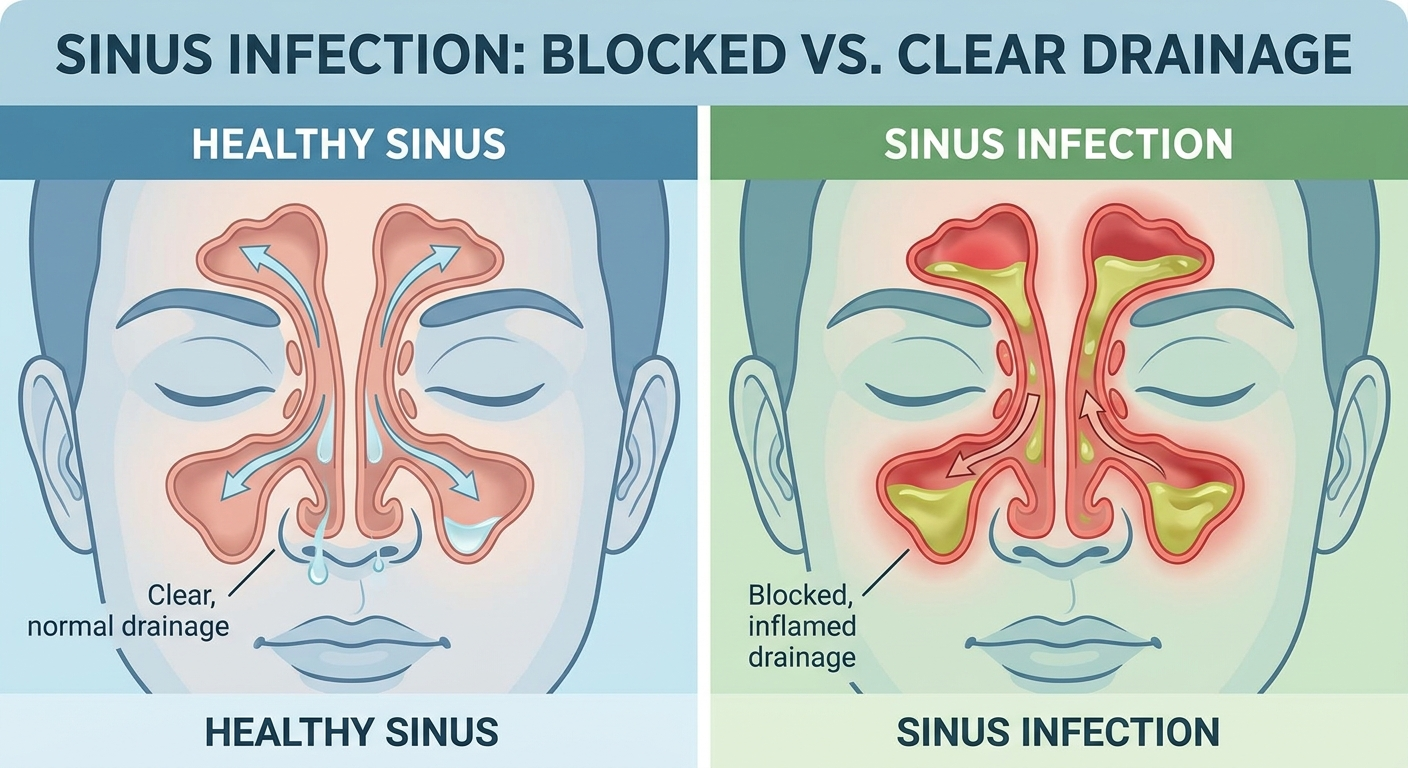 What a sinus infection is—blocked vs. clear drainage