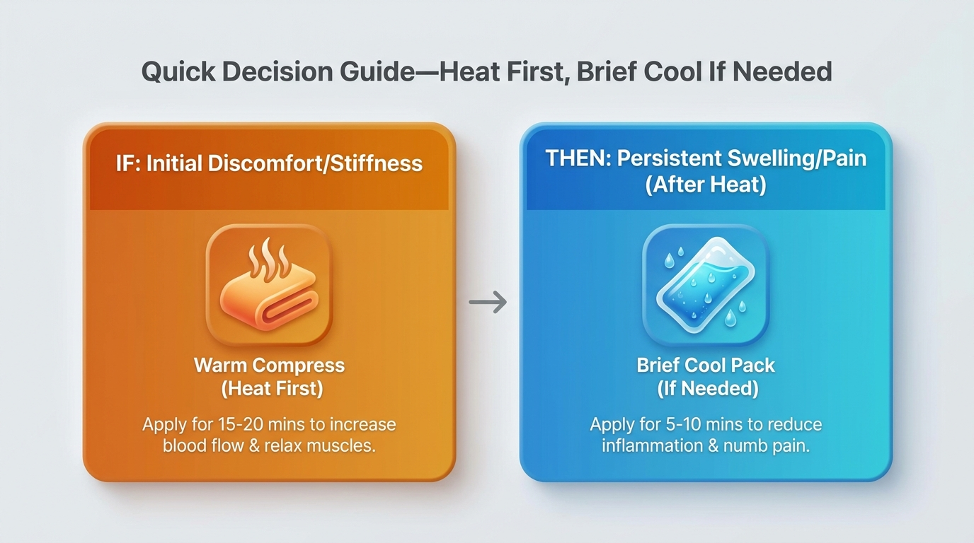 Quick decision guide—heat first, brief cool if needed