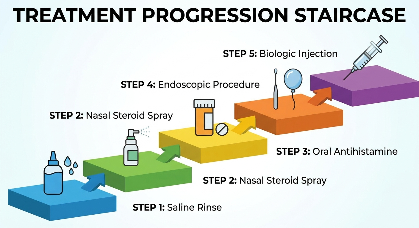 Stepwise treatment staircase from rinses to biologics