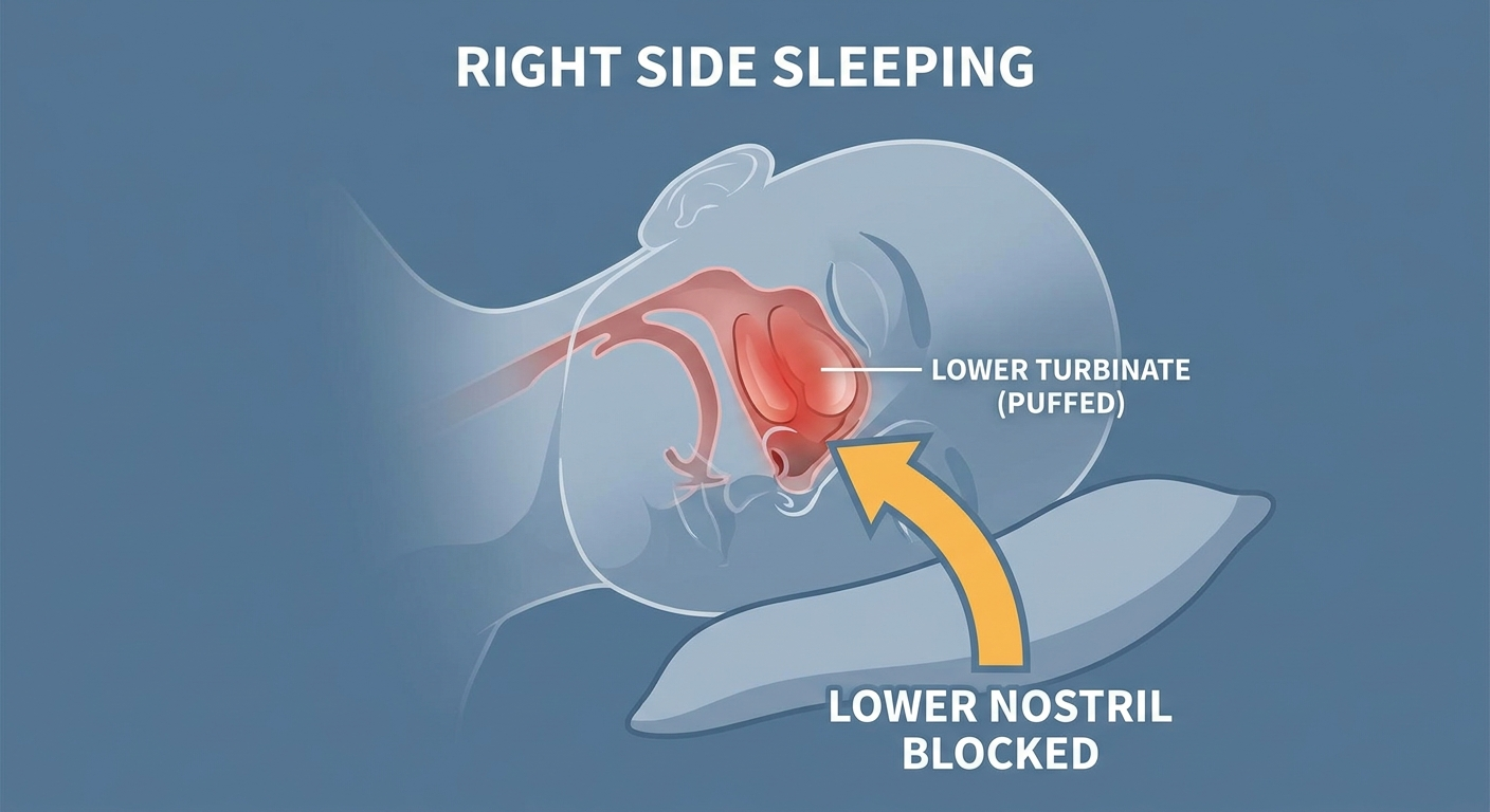 Side-sleeping increases swelling in the down-side nostril