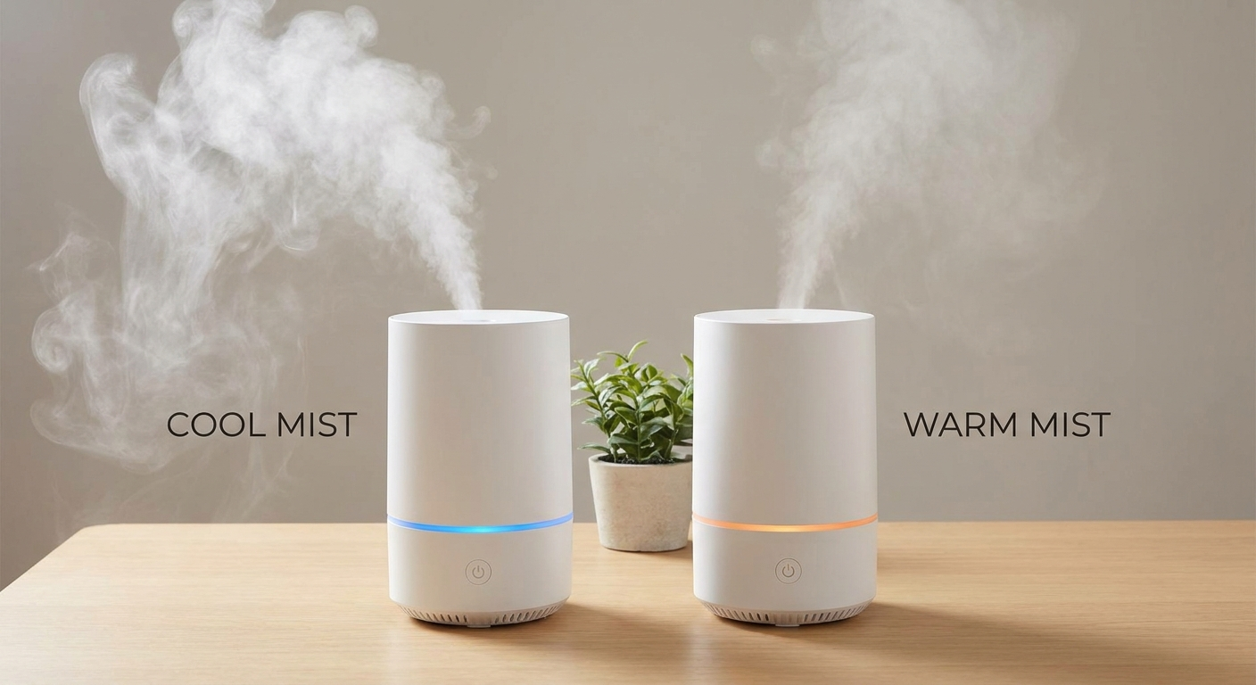 Cool vs warm mist comparison: two minimal humidifiers side-by-side