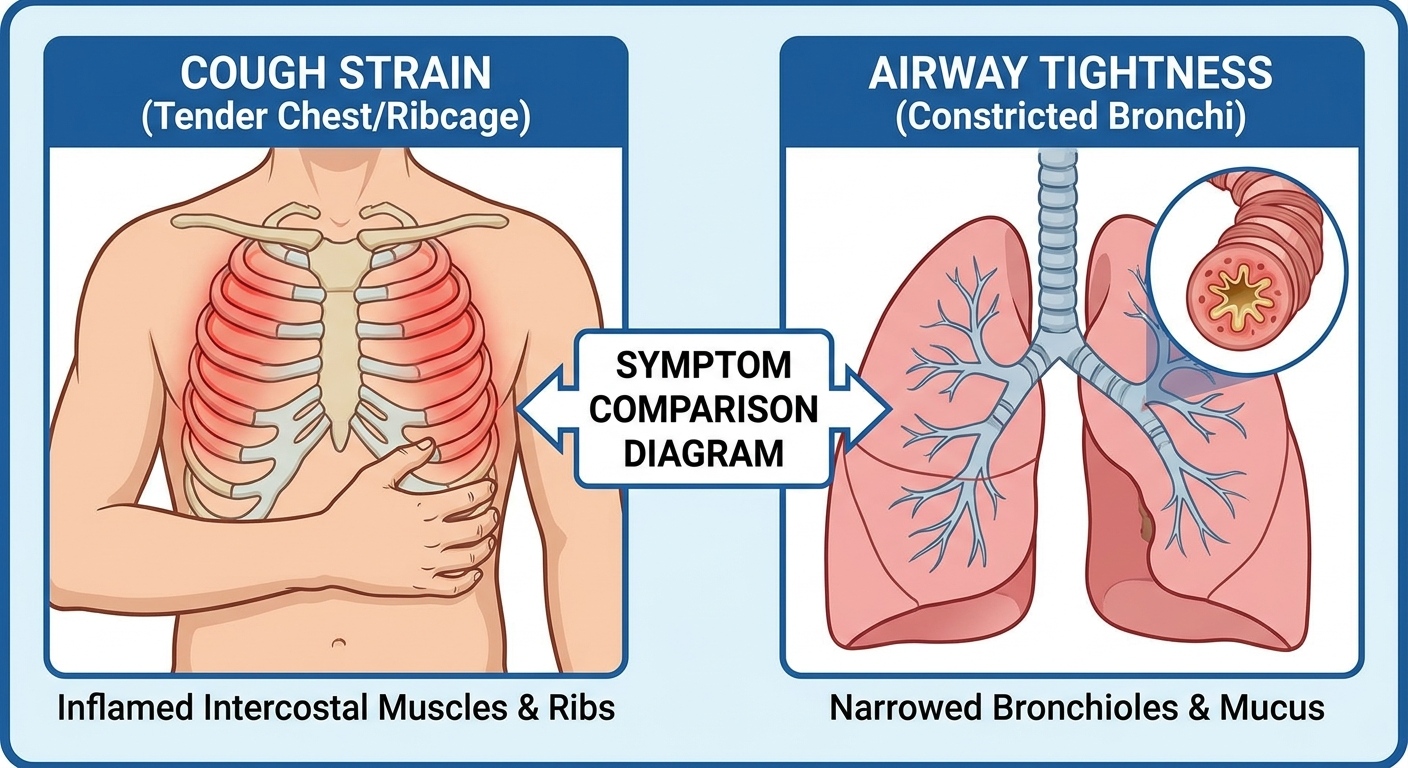 Comparison of cough strain tenderness versus airway tightness in constricted bronchi