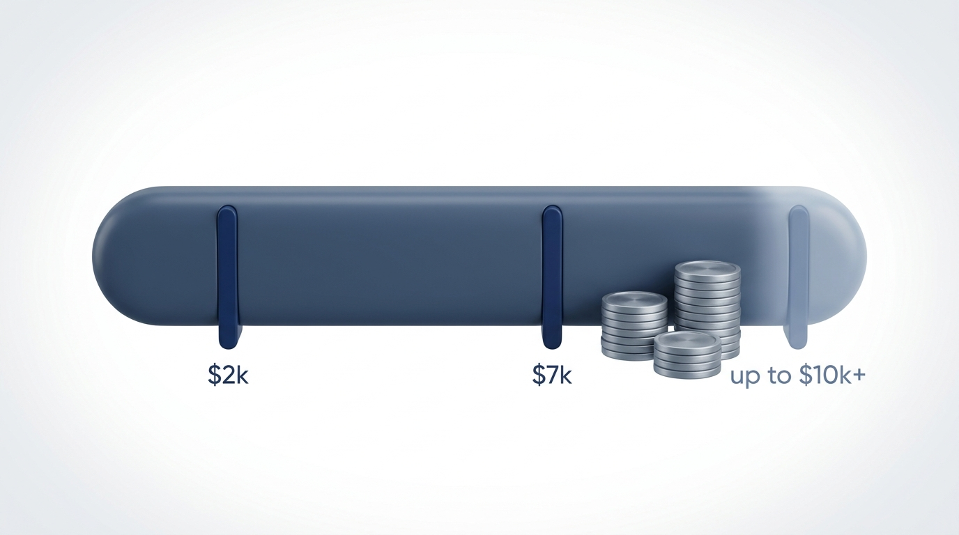 Typical balloon sinuplasty price range visual: $2k to $7k, up to $10k+