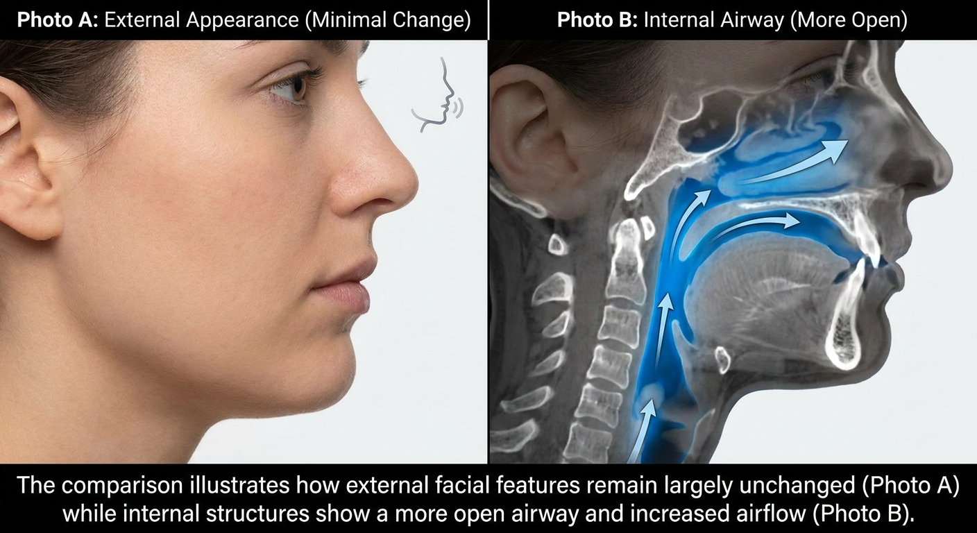 What photos show: minimal external change vs more open internal airflow