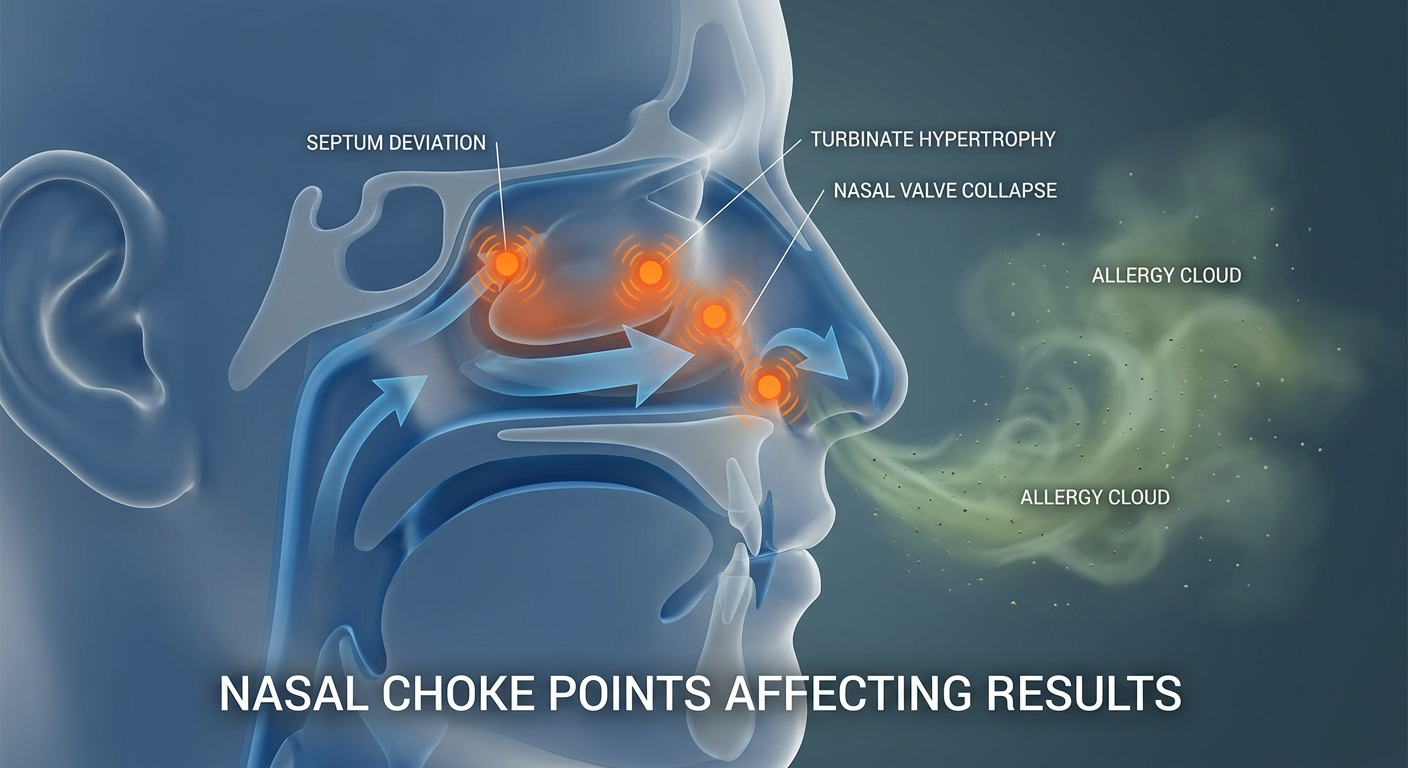 Multiple nasal choke points affecting airflow