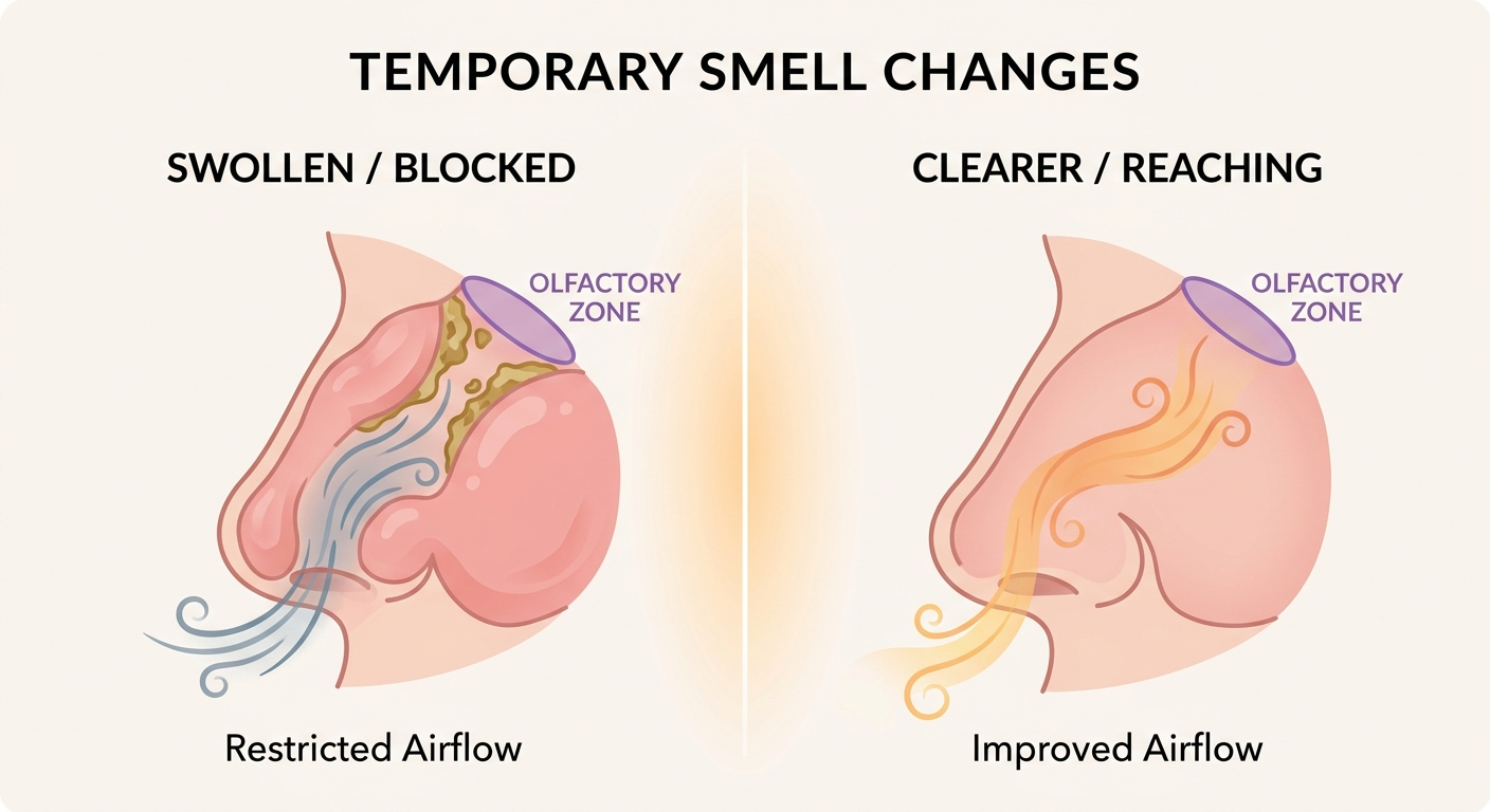 Temporary smell changes from swelling