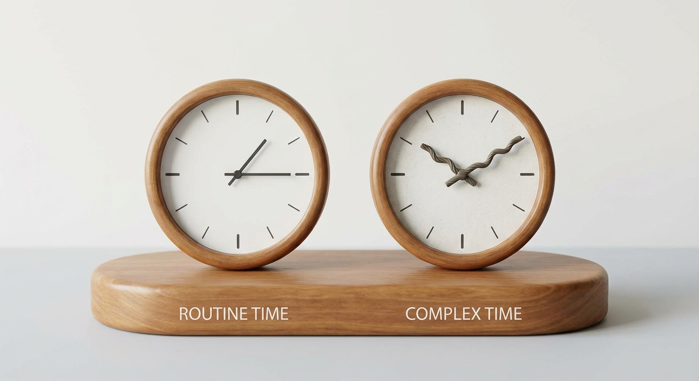Routine vs complex time with two side-by-side clocks