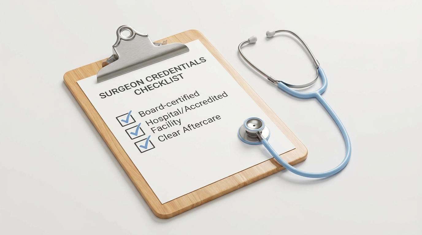 Surgeon credentials checklist: board-certified, accredited facility, clear aftercare