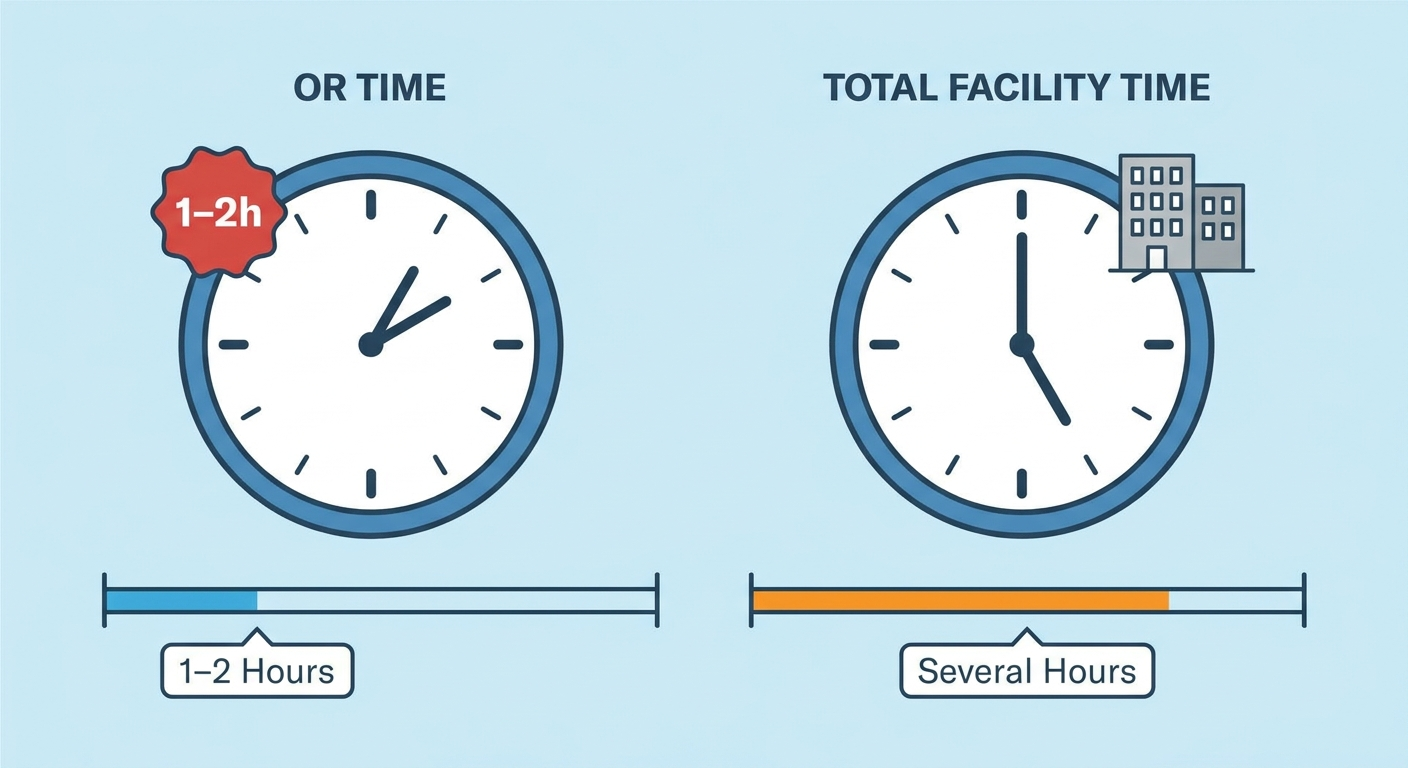 OR time vs total facility time with two clocks and progress bars