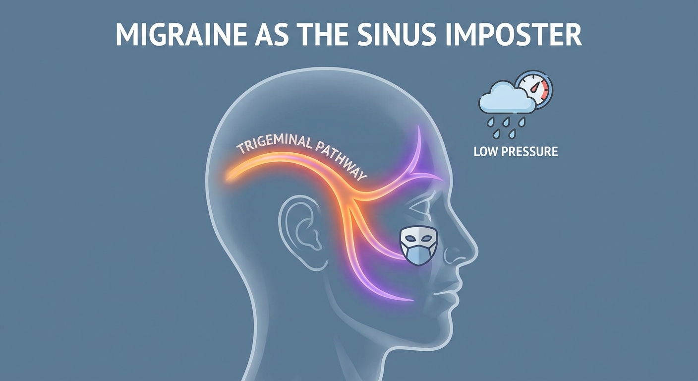 Migraine as the sinus imposter with trigeminal glow and weather icon